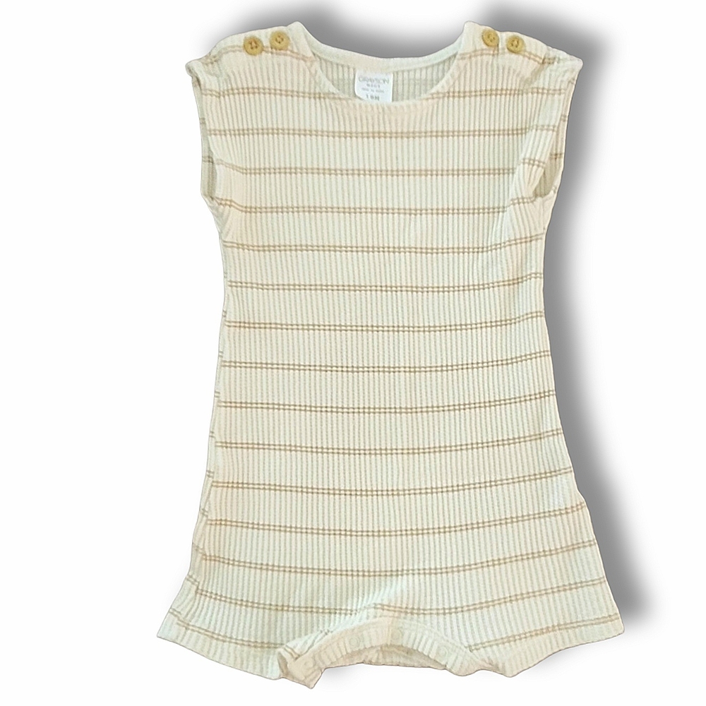 Grayson Mini Toddler Boys' Off-White & Brown Sleeveless Striped Romper Sz 18 Mos